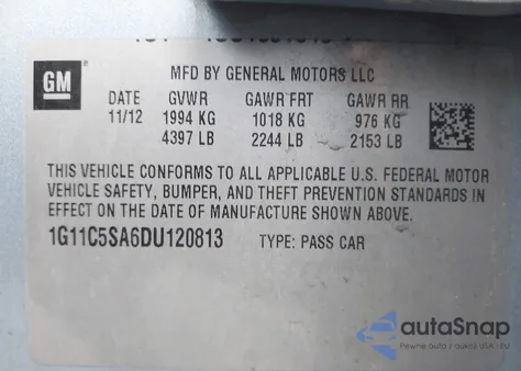 2013 Chevrolet Malibu 1Lt z USA, uszkodzony, nr VIN 1G11C5SA6DU120813